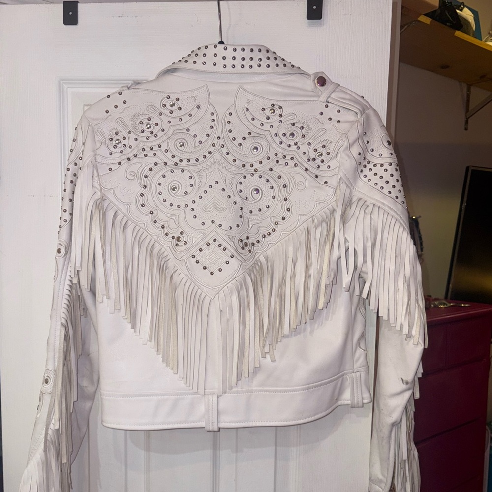 Dolls Kill White Fringe Moto Jacket